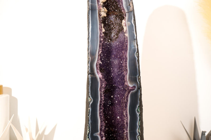 Rare Tall Amethyst Geode Cathedral with Blue Lace Agate, Purple Amethyst, and Calcite Inclusions - 50 Lb, 25 In. - E2D Crystals & Minerals