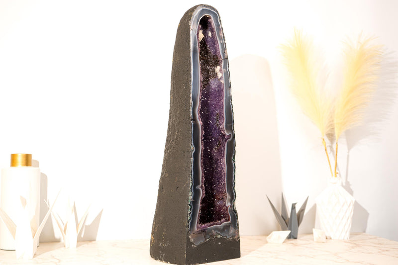 Rare Tall Amethyst Geode Cathedral with Blue Lace Agate, Purple Amethyst, and Calcite Inclusions - 50 Lb, 25 In. - E2D Crystals & Minerals