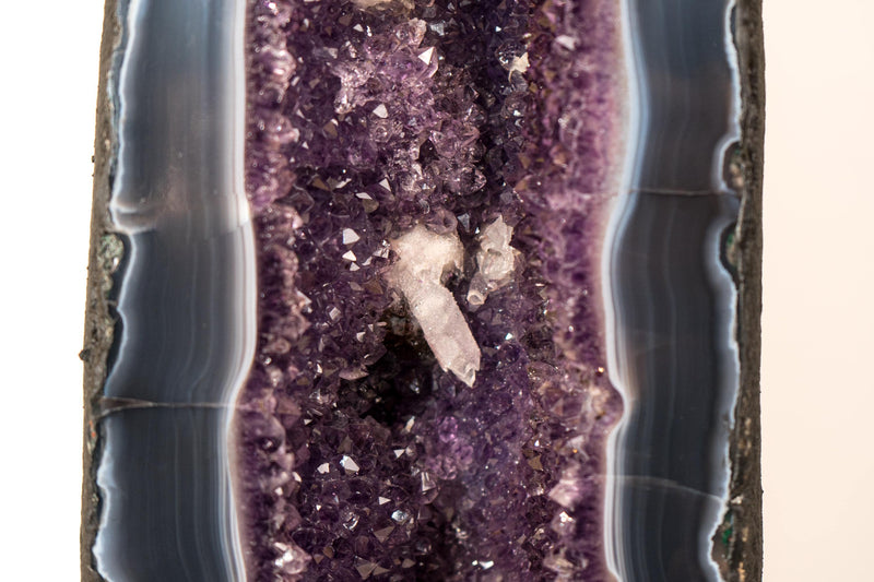 Rare Tall Deep Purple Amethyst Geode Cathedral with Blue Lace Agate & Calcite Inclusions