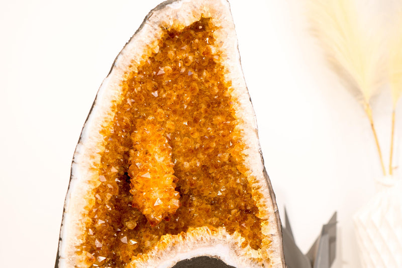 Rare Small Natural Citrine Geode Cathedral: Large Intact Stalactite and Sparkly Orange Crystals, 14 In - 24 Lb - E2D Crystals & Minerals