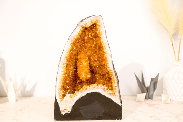 Rare Small Natural Citrine Geode Cathedral: Large Intact Stalactite and Sparkly Orange Crystals, 14 In - 24 Lb - E2D Crystals & Minerals