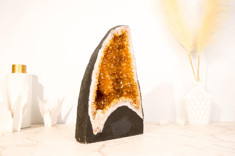 Rare Small Natural Citrine Geode Cathedral: Large Intact Stalactite and Sparkly Orange Crystals, 14 In - 24 Lb - E2D Crystals & Minerals