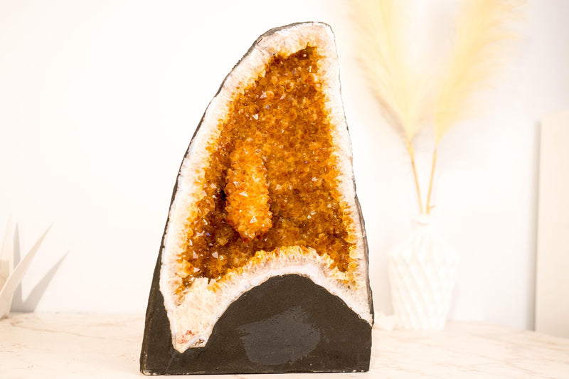 Rare Small Natural Citrine Geode Cathedral: Large Intact Stalactite and Sparkly Orange Crystals, 14 In - 24 Lb - E2D Crystals & Minerals