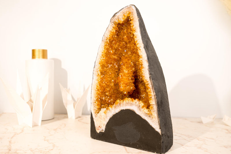 Rare Small Natural Citrine Geode Cathedral: Large Intact Stalactite and Sparkly Orange Crystals, 14 In - 24 Lb - E2D Crystals & Minerals