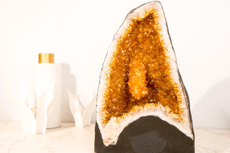 Rare Small Natural Citrine Geode Cathedral: Large Intact Stalactite and Sparkly Orange Crystals, 14 In - 24 Lb - E2D Crystals & Minerals