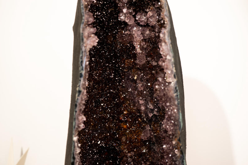 Rare Amethyst Cathedral Geode: AAA - Grade Crystal with Black Galaxy Druzy & Golden Goethite Cacoxenite - 18 In - 28lb - E2D Crystals & Minerals