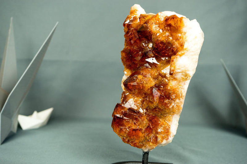 Small Natural Madeira Citrine Cluster with AAA Red Orange Citrine Druzy on Stand - 7.5 In - 2.5 Lb - E2D Crystals & Minerals