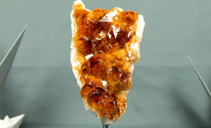 Small Natural Madeira Citrine Cluster with AAA Red Orange Citrine Druzy on Stand - 7.5 In - 2.5 Lb - E2D Crystals & Minerals