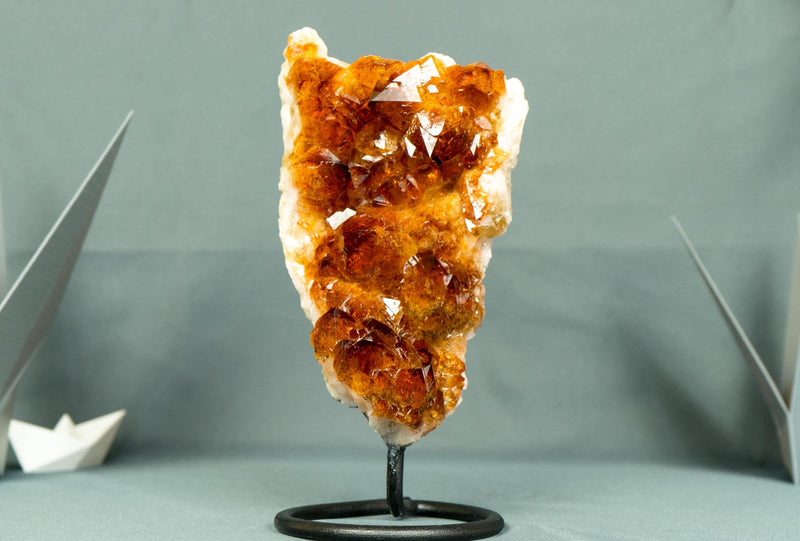 Small Natural Madeira Citrine Cluster with AAA Red Orange Citrine Druzy on Stand - 7.5 In - 2.5 Lb - E2D Crystals & Minerals