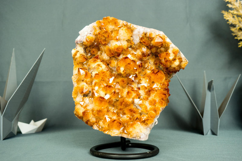 Natural Citrine Cluster with Superb Deep Orange Citrine Druzy and Rosette Flowers on Stand - 2.6 Kg - 5.6 lb - E2D Crystals & Minerals