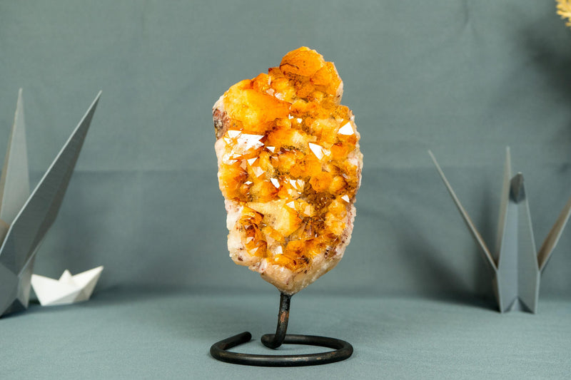 Small High - Grade Natural Citrine Cluster with Vibrant Golden - Orange Druzy on a Stand - 7.5 In - 2.5 Lb - E2D Crystals & Minerals