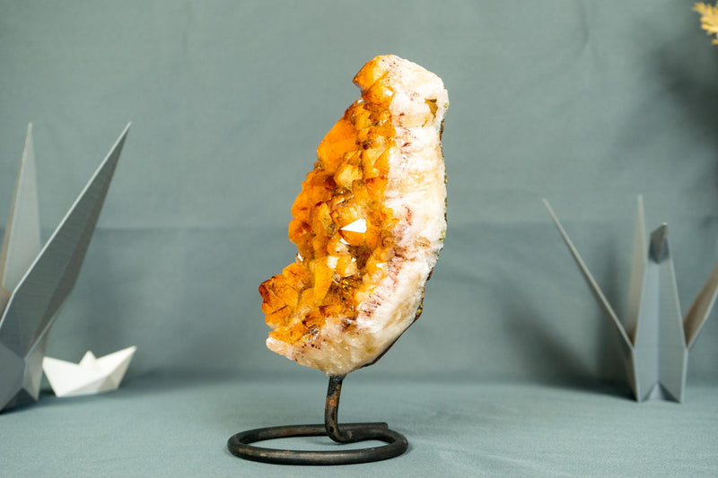 Small High - Grade Natural Citrine Cluster with Vibrant Golden - Orange Druzy on a Stand - 7.5 In - 2.5 Lb - E2D Crystals & Minerals