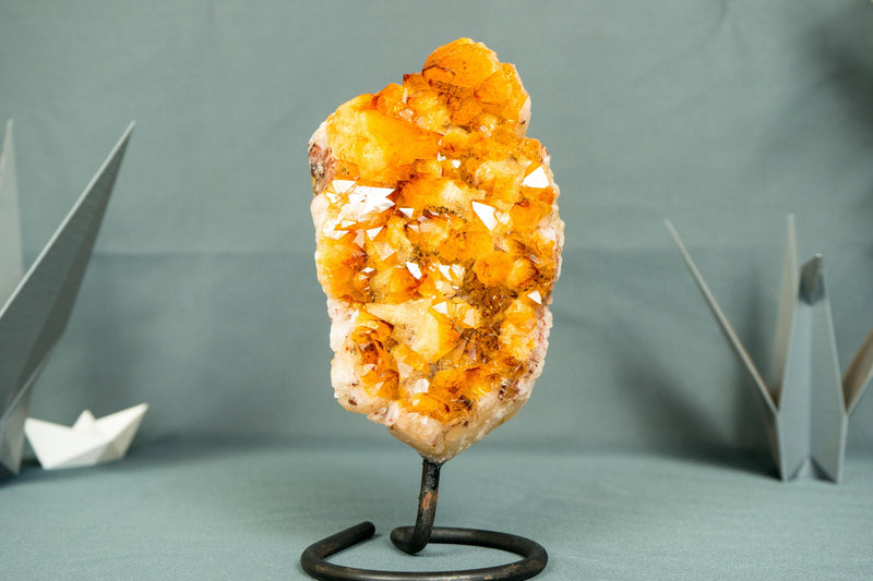 Small High - Grade Natural Citrine Cluster with Vibrant Golden - Orange Druzy on a Stand - 7.5 In - 2.5 Lb - E2D Crystals & Minerals