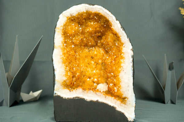 Sparkly Yellow Citrine Geode Cathedral with Calcite Inclusion - Small Size, - E2D Crystals & Minerals