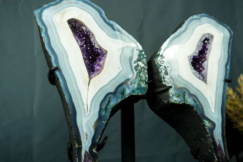 Collection - Grade Lace Agate Wings Geode with Rare Blue and White Agate Laces and Rich Purple Amethyst Crystals 7.6 Kg - 16.8 lb, - E2D Crystals & Minerals