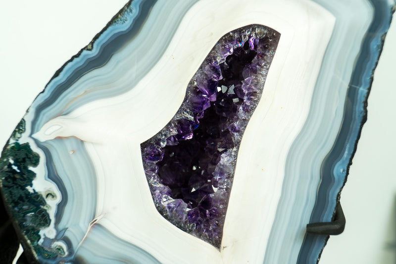 Collection - Grade Lace Agate Wings Geode with Rare Blue and White Agate Laces and Rich Purple Amethyst Crystals 7.6 Kg - 16.8 lb, - E2D Crystals & Minerals