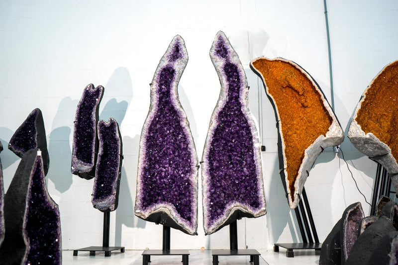 Sculptural 9 Ft Tall Pair of Giant Amethyst Geodes with High - Grade Dark Purple Amethyst - Natural X - Large Statement Crystal, 1160 Lb - E2D Crystals & Minerals