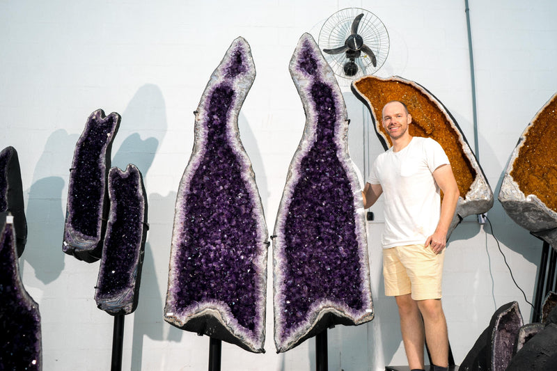 Sculptural 9 Ft Tall Pair of Giant Amethyst Geodes with High - Grade Dark Purple Amethyst - Natural X - Large Statement Crystal, 1160 Lb - E2D Crystals & Minerals