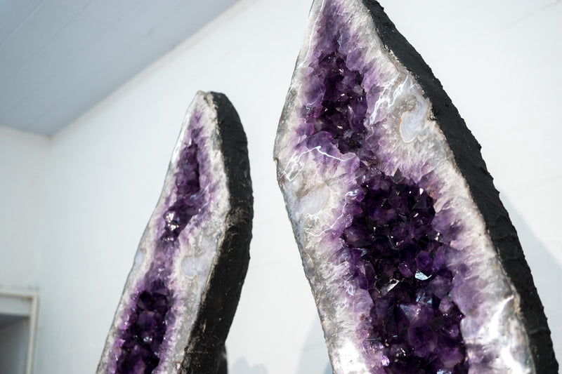 Sculptural 9 Ft Tall Pair of Giant Amethyst Geodes with High - Grade Dark Purple Amethyst - Natural X - Large Statement Crystal, 1160 Lb - E2D Crystals & Minerals