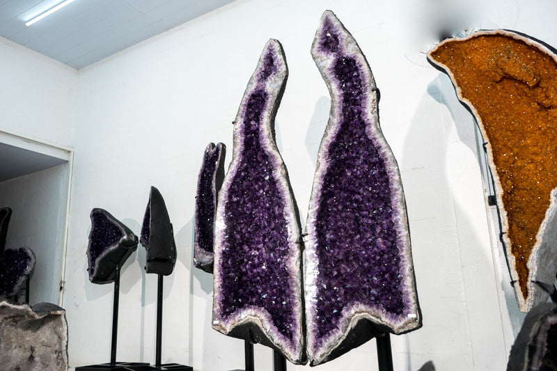 Sculptural 9 Ft Tall Pair of Giant Amethyst Geodes with High - Grade Dark Purple Amethyst - Natural X - Large Statement Crystal, 1160 Lb - E2D Crystals & Minerals