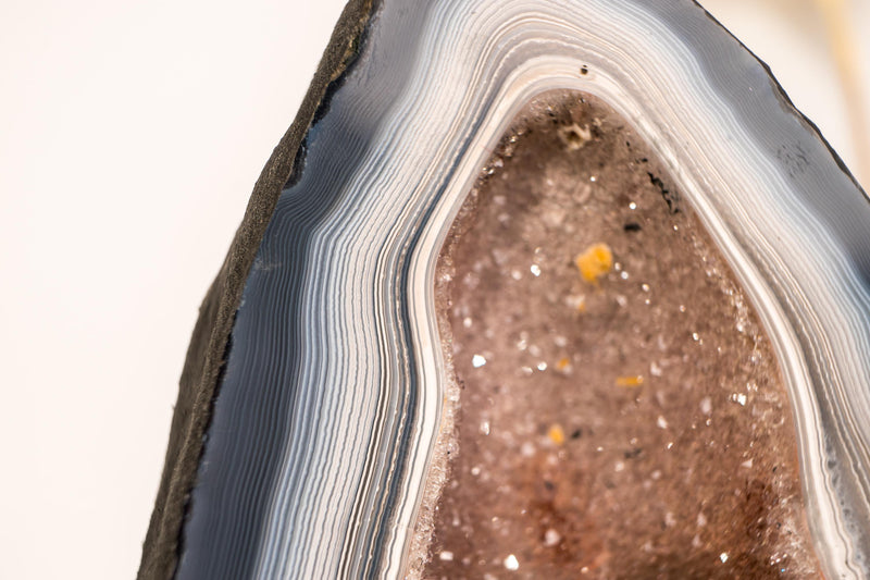 Blue & White Lace Agate Geode with Delicate Striped Pattern and Galaxy Druzy - E2D Crystals & Minerals