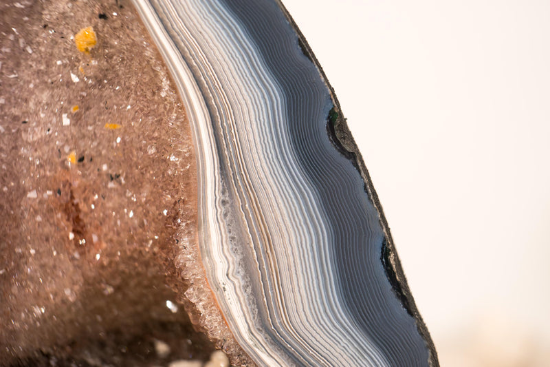 Blue & White Lace Agate Geode with Delicate Striped Pattern and Galaxy Druzy - E2D Crystals & Minerals