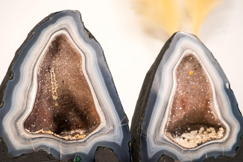 Pair of Rare Blue & White Lace Agate Geodes with Delicate Striped Pattern - E2D Crystals & Minerals