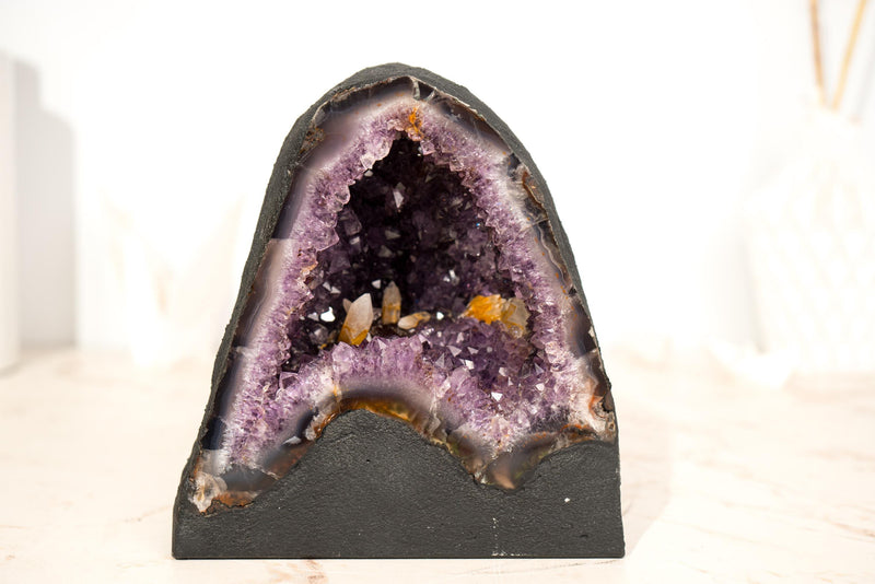 Amethyst Geode (10 Lb) with UV Reactive Honey Calcite - E2D Crystals & Minerals