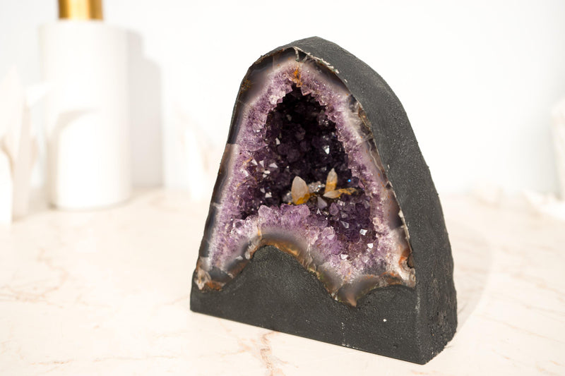 Amethyst Geode (10 Lb) with UV Reactive Honey Calcite - E2D Crystals & Minerals