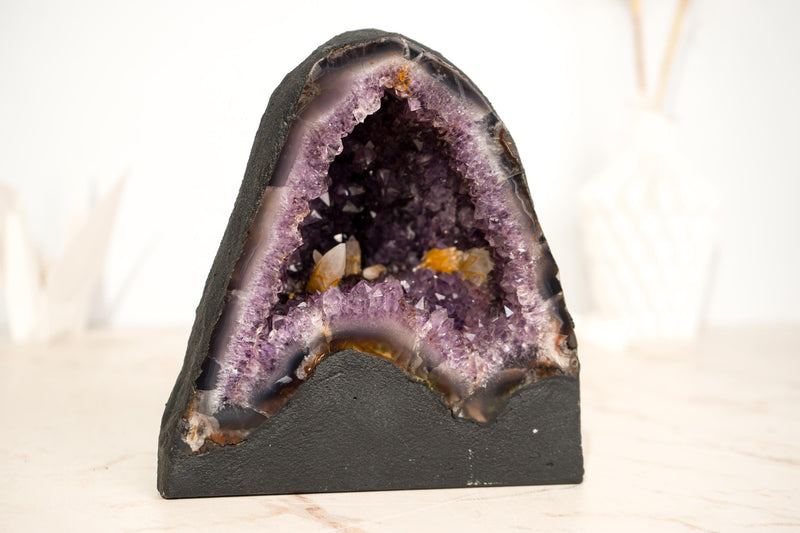 Amethyst Geode (10 Lb) with UV Reactive Honey Calcite - E2D Crystals & Minerals