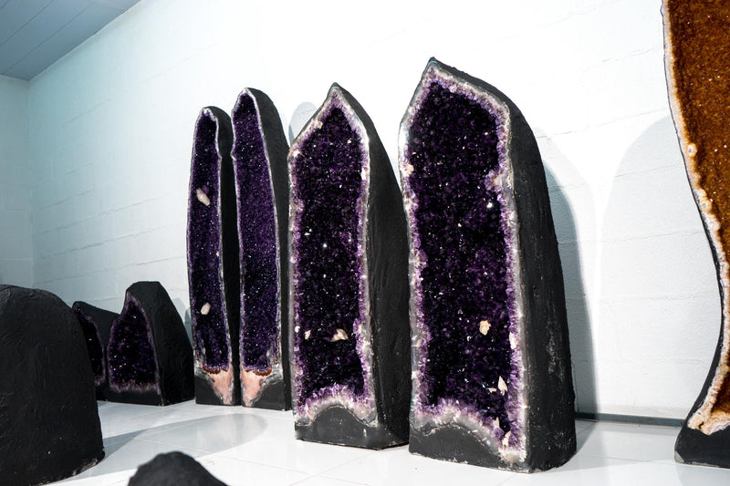 Pair of X - Large Amethyst Geode Cathedrals – AAA High - Grade Grape Jelly Purple Amethyst with Crystal Calcite, 860 Lb, 45 In - E2D Crystals & Minerals