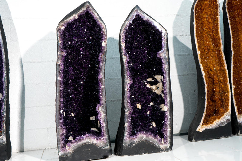 Pair of X - Large Amethyst Geode Cathedrals – AAA High - Grade Grape Jelly Purple Amethyst with Crystal Calcite, 860 Lb, 45 In - E2D Crystals & Minerals