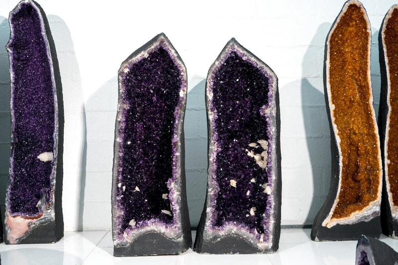 Pair of X - Large Amethyst Geode Cathedrals – AAA High - Grade Grape Jelly Purple Amethyst with Crystal Calcite, 860 Lb, 45 In - E2D Crystals & Minerals