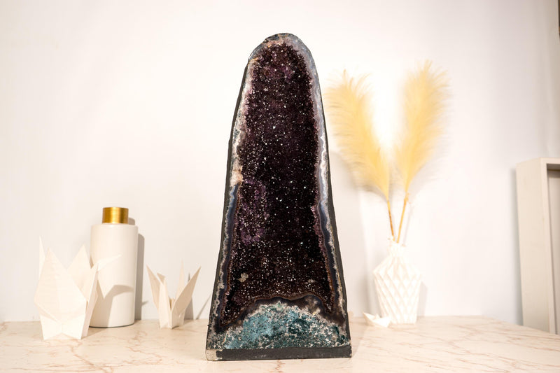 Rare Black Galaxy Amethyst Geode with Moss Agate Matrix - E2D Crystals & Minerals