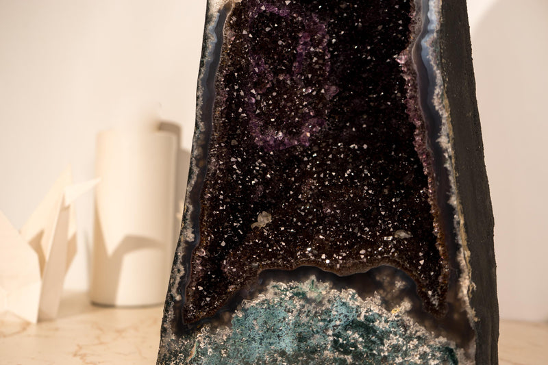 Rare Black Galaxy Amethyst Geode with Moss Agate Matrix - E2D Crystals & Minerals