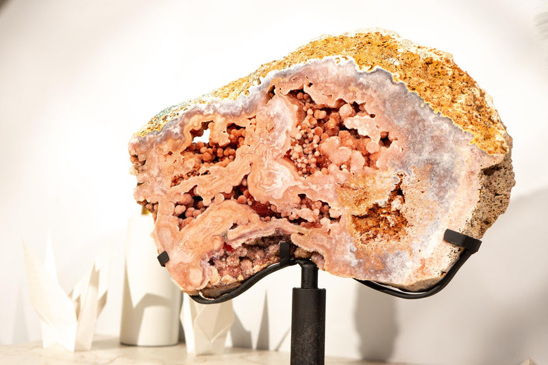 High - Grade Pink Amethyst Geode on Stand with Pink Galaxy Druzy - E2D Crystals & Minerals