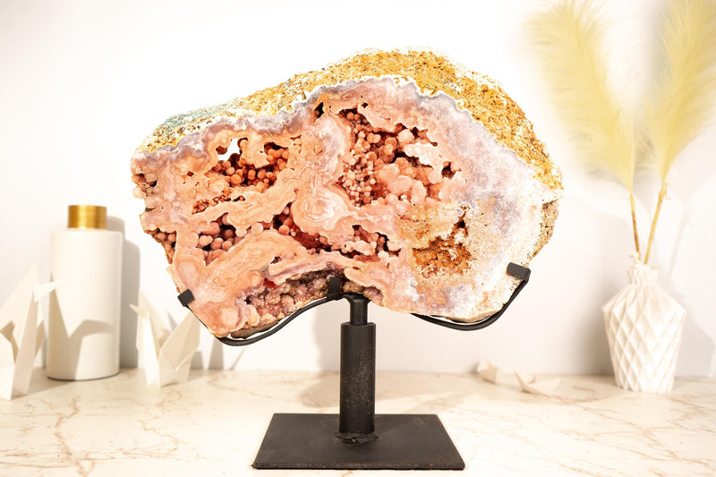 High - Grade Pink Amethyst Geode on Stand with Pink Galaxy Druzy - E2D Crystals & Minerals