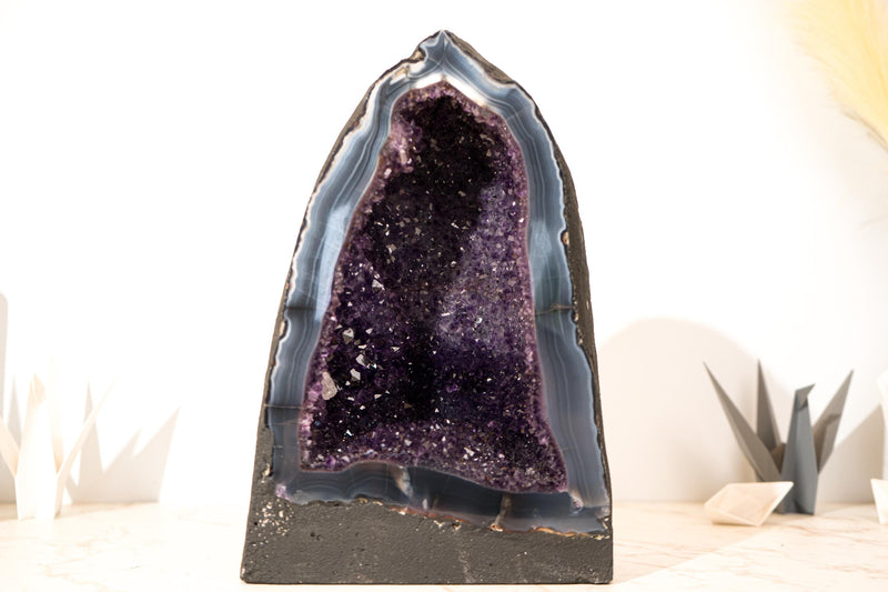 AAA - Grade Deep Purple Amethyst Geode on Intact Blue Lace Agate Lace Matrix - Energetic, High - End Crystal - 13 Kg - 29 lb - E2D Crystals & Minerals