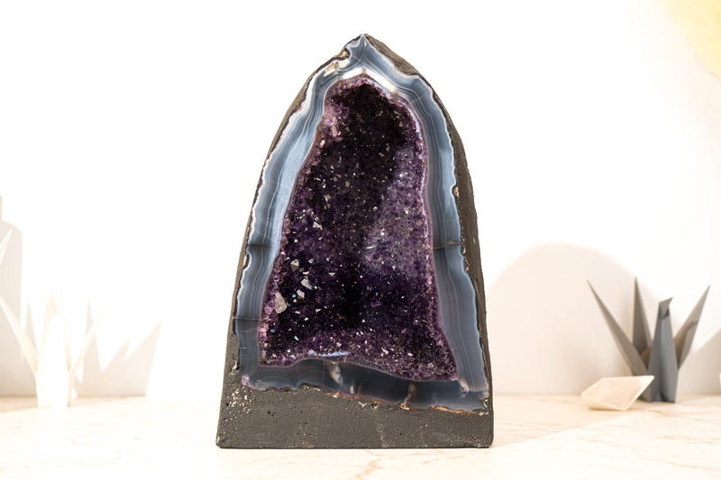 AAA - Grade Deep Purple Amethyst Geode on Intact Blue Lace Agate Lace Matrix - Energetic, High - End Crystal - 13 Kg - 29 lb - E2D Crystals & Minerals