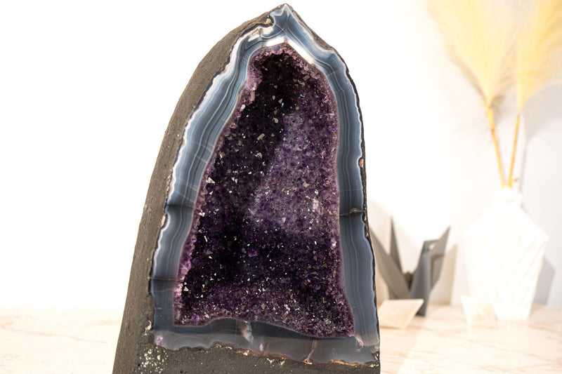 AAA - Grade Deep Purple Amethyst Geode on Intact Blue Lace Agate Lace Matrix - Energetic, High - End Crystal - 13 Kg - 29 lb - E2D Crystals & Minerals