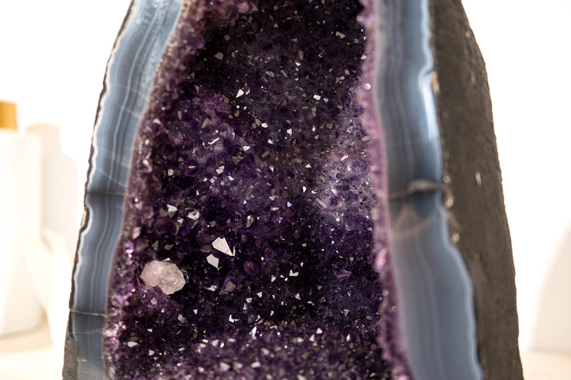 AAA - Grade Deep Purple Amethyst Geode on Intact Blue Lace Agate Lace Matrix - Energetic, High - End Crystal - 13 Kg - 29 lb - E2D Crystals & Minerals