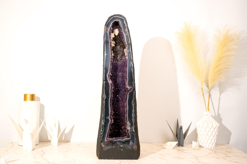 Rare Tall Amethyst Geode Cathedral with Blue Lace Agate, Purple Amethyst, and Calcite Inclusions - 50 Lb, 25 In. - E2D Crystals & Minerals