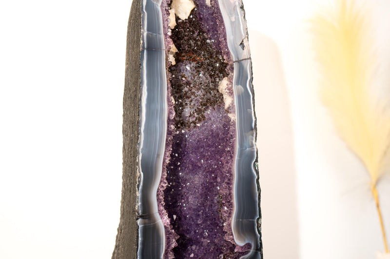 Rare Tall Amethyst Geode Cathedral with Blue Lace Agate, Purple Amethyst, and Calcite Inclusions - 50 Lb, 25 In. - E2D Crystals & Minerals