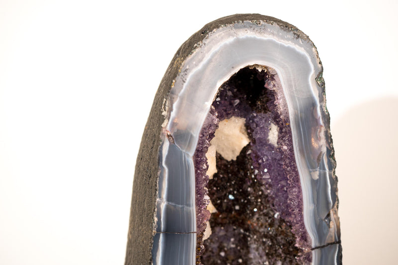 Rare Tall Amethyst Geode Cathedral with Blue Lace Agate, Purple Amethyst, and Calcite Inclusions - 50 Lb, 25 In. - E2D Crystals & Minerals