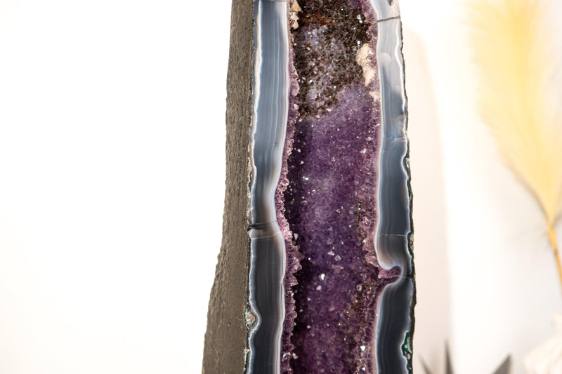 Rare Tall Amethyst Geode Cathedral with Blue Lace Agate, Purple Amethyst, and Calcite Inclusions - 50 Lb, 25 In. - E2D Crystals & Minerals