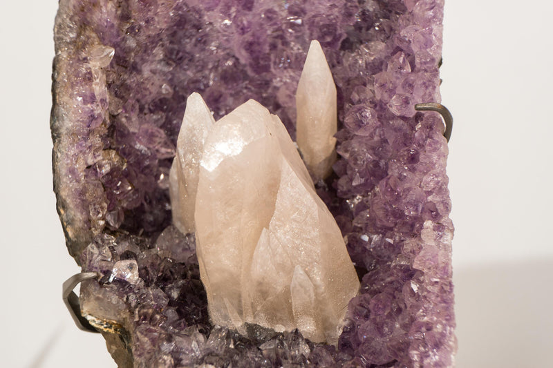 Rare Pink UV - Reactive Calcite on Lavender Purple Amethyst Cluster - E2D Crystals & Minerals