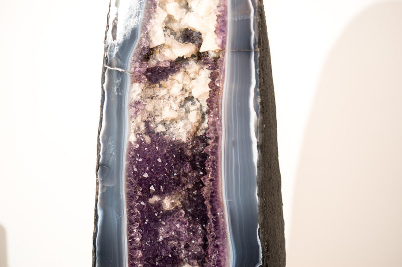 Rare Tall Deep Purple Amethyst Geode Cathedral with Blue Lace Agate & Calcite Inclusions