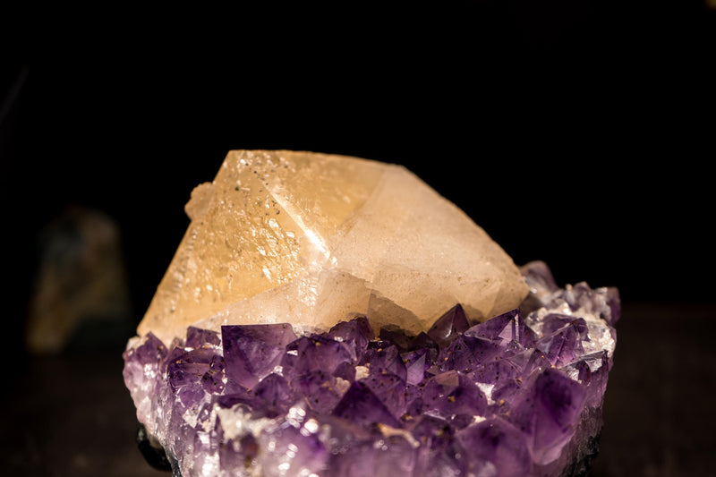 Collection - Grade "Truly Cubic" Large Calcite on Amethyst Cluster - E2D Crystals & Minerals