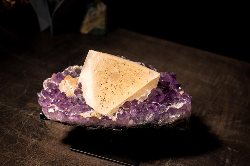 Collection - Grade "Truly Cubic" Large Calcite on Amethyst Cluster - E2D Crystals & Minerals