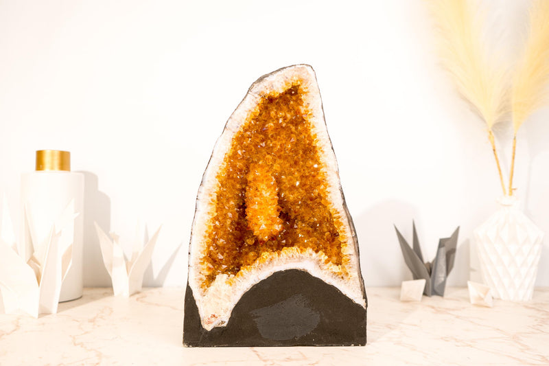 Rare Small Natural Citrine Geode Cathedral: Large Intact Stalactite and Sparkly Orange Crystals, 14 In - 24 Lb - E2D Crystals & Minerals